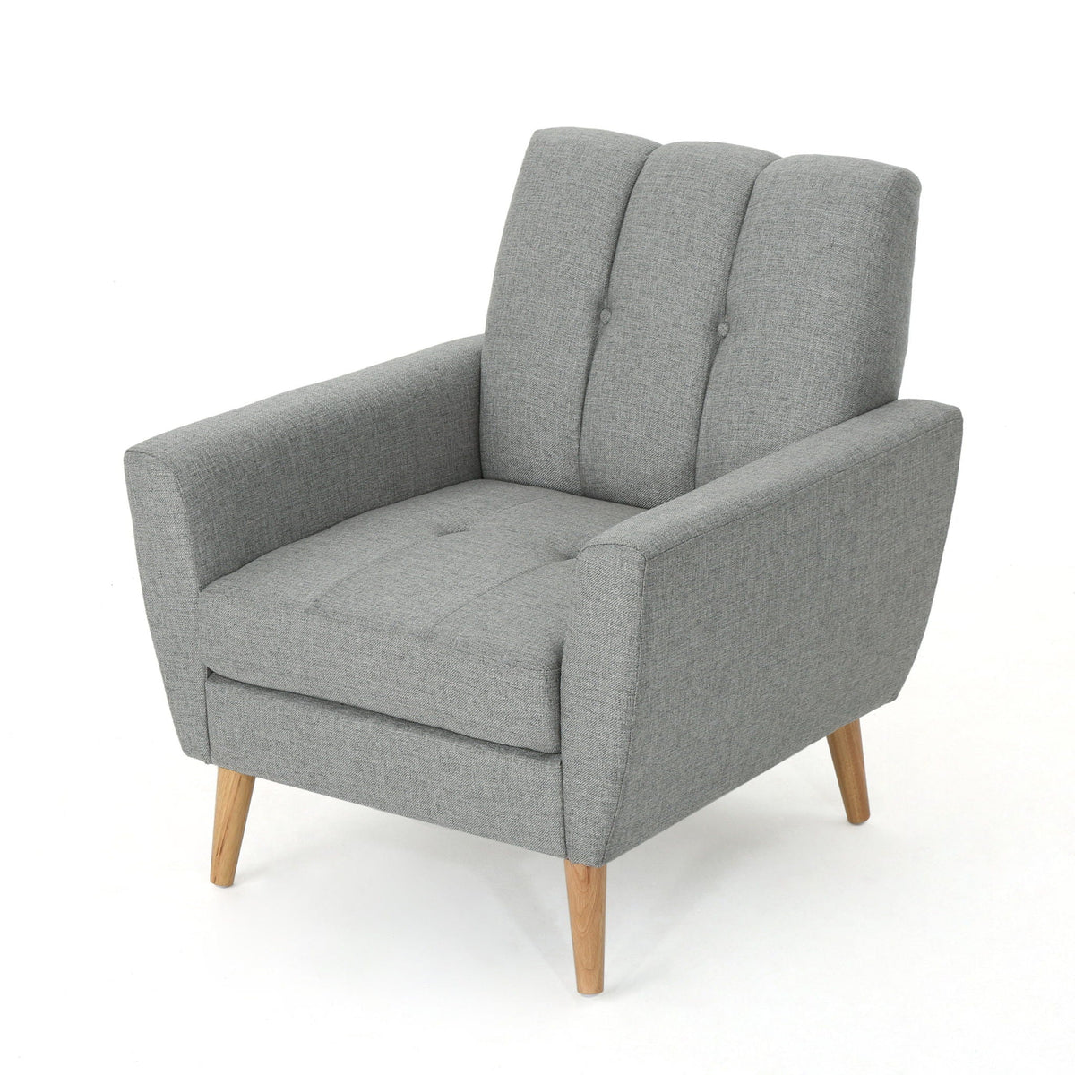 Fabric Channel Stitch Club Chair With Tufted Back - Gray