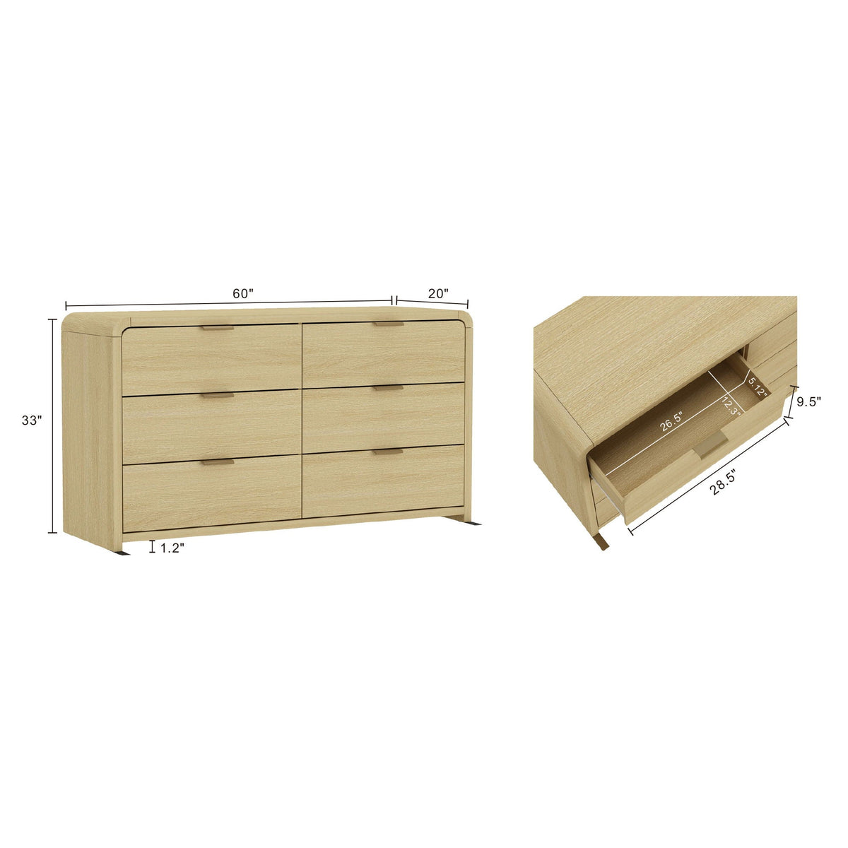 Grace - Double Dresser With 6 Drawers - Oak