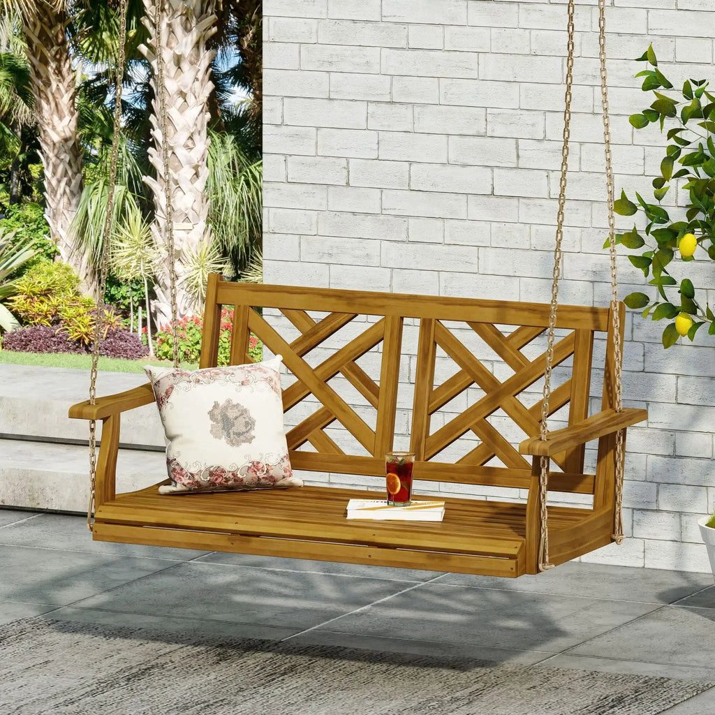 Alejandro Acacia Wood Porch Swing with Slat Panel Seating