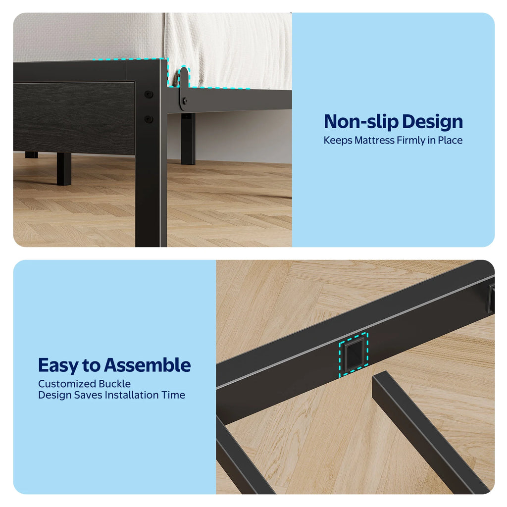 Full LED Bed Frame with Headboard Storage - Charging Station, Dark Gray