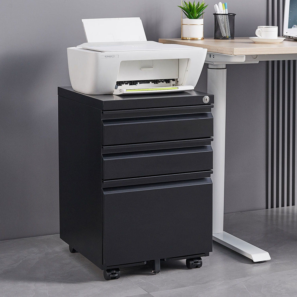 Contemporary 3 Drawer Mobile Filing Cabinet With Lock, Metal Office Storage For Legal / Letter Size