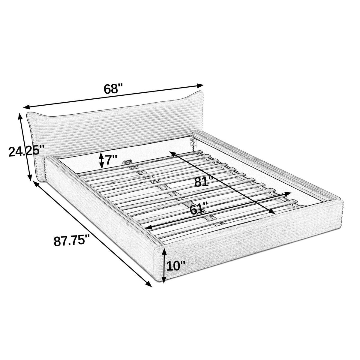 Modern Upholstered Bed Frame With Curved Headboard