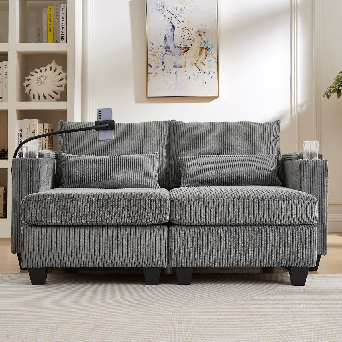 Convertible Chaise Lounge Sofa Chair With USB Ports, Cup Holders, Phone Holder And Storage