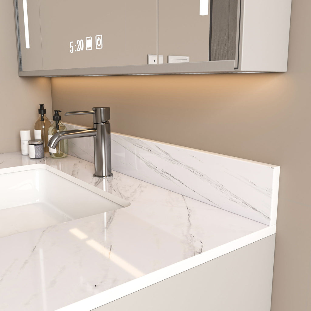 Bianco Carrara Venato Marble Vanity Top With Pre Drilled Faucet Hole And Undermount Sink