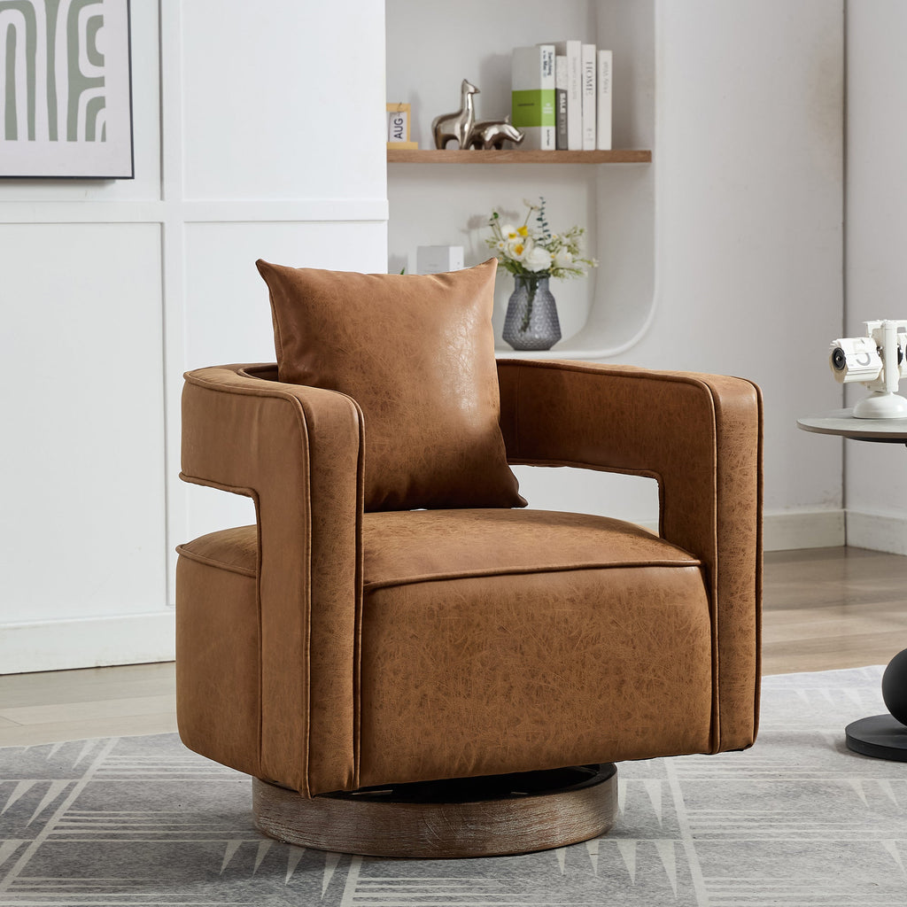 28.9"W Swivel Accent Open Back Barrel Chair in Brown PU