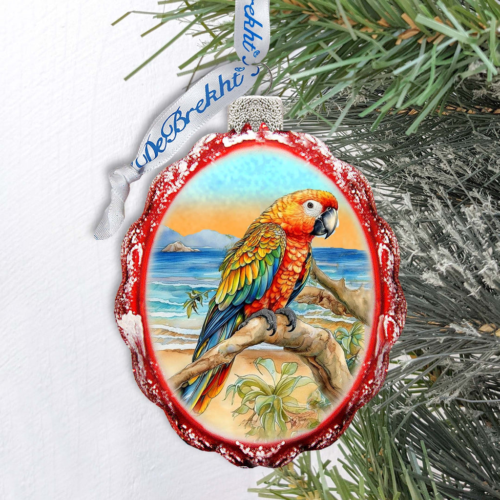 Coastal Christmas Decor - Parrot Keepsake Glass Ornaments by G. Debrekht - Coastal Holiday Decor - 777393