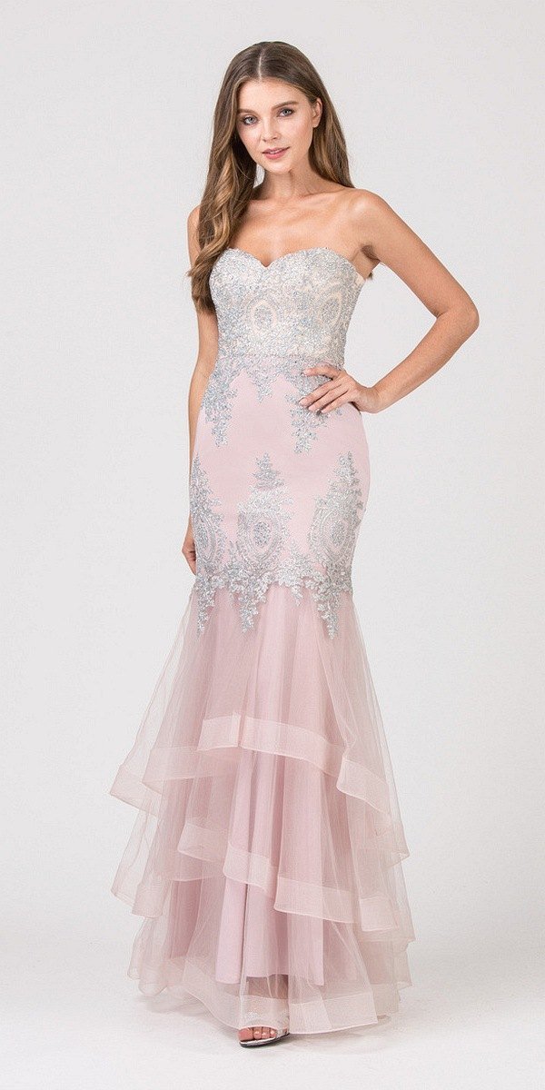 CLEARANCE - Eureka 6009 Strapless Embroidered Gown Layered Skirt (Size XL)