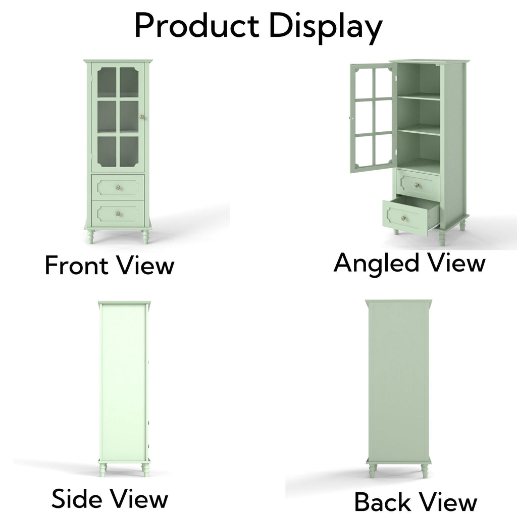 Minimalism Buffet Cabinet With Glass Doors And Double Drawer