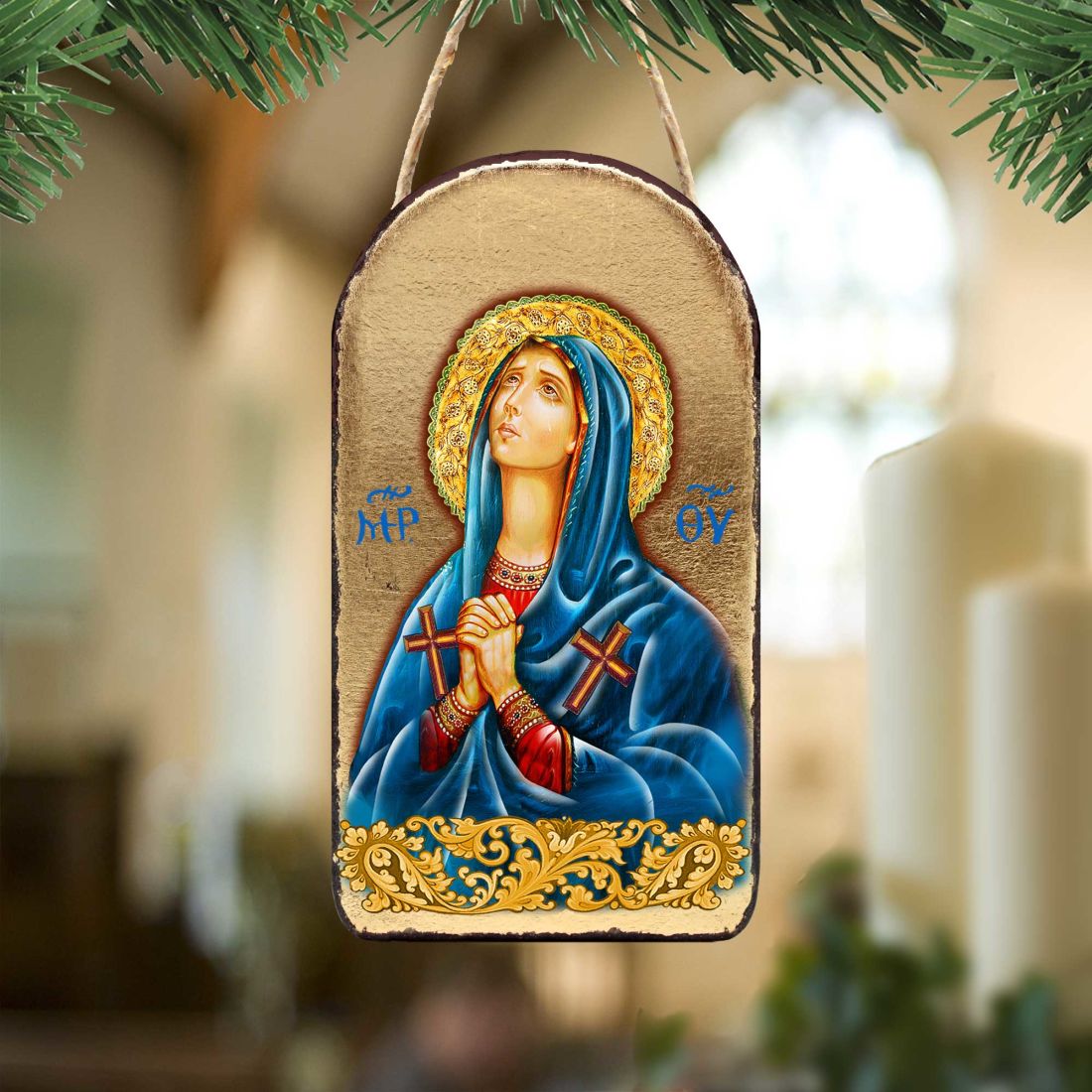 Mother of God Religious Christian Sacred Icon Ornament - Inspirational Icon Decor - 87014