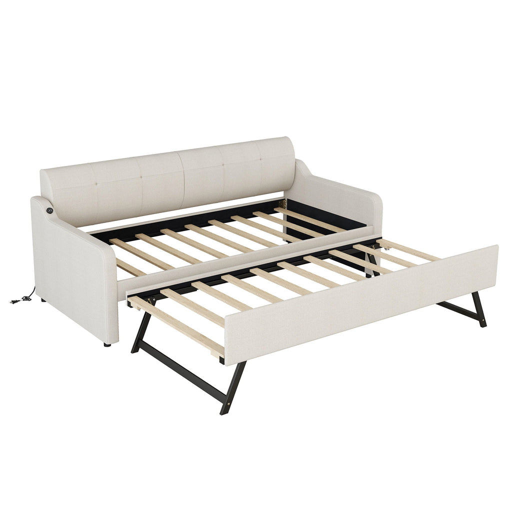 Upholstered Daybed With Trundle And USB Charging
