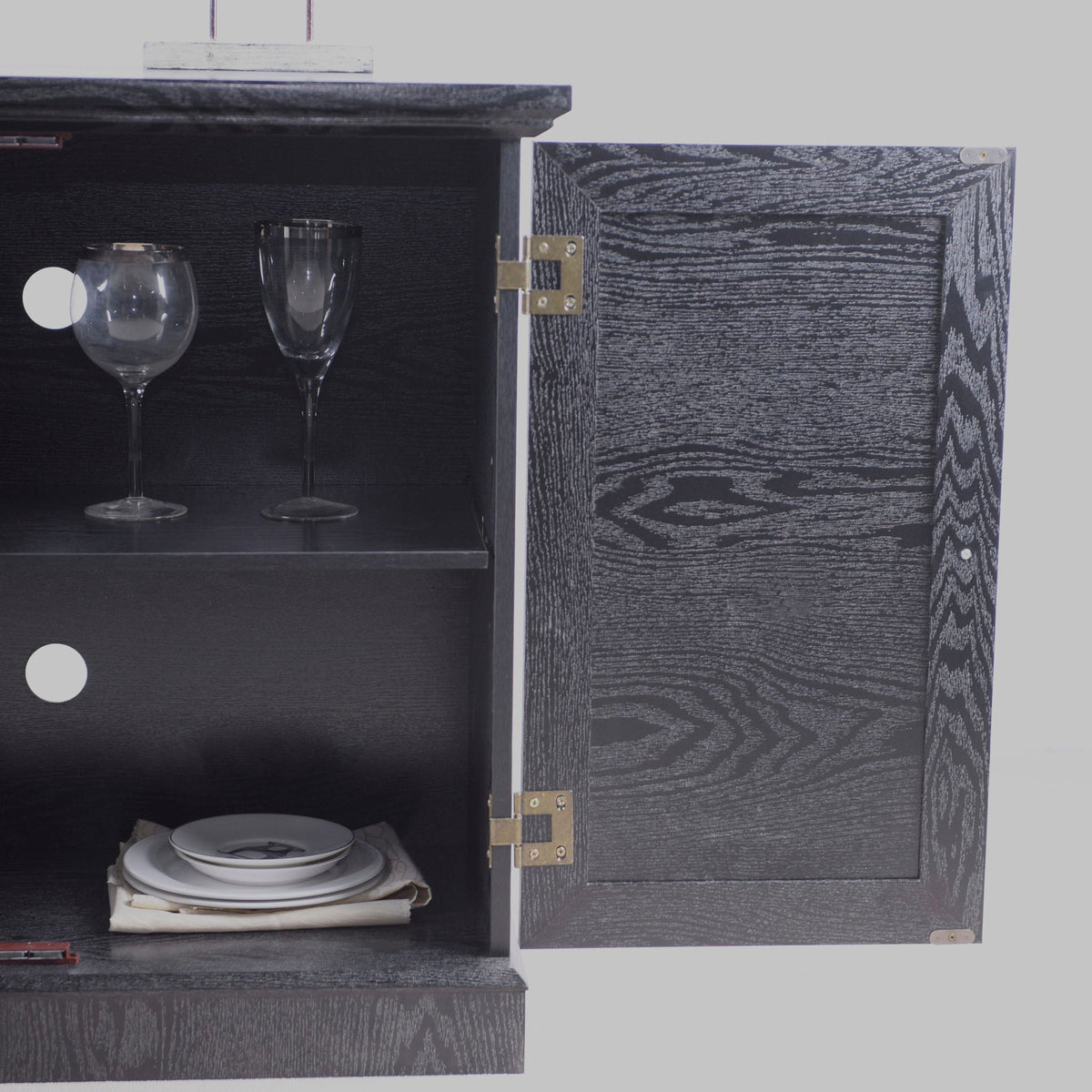 Sideboard Cabinet With Mirrored Doors, Adjustable Shelf, Metal Handles