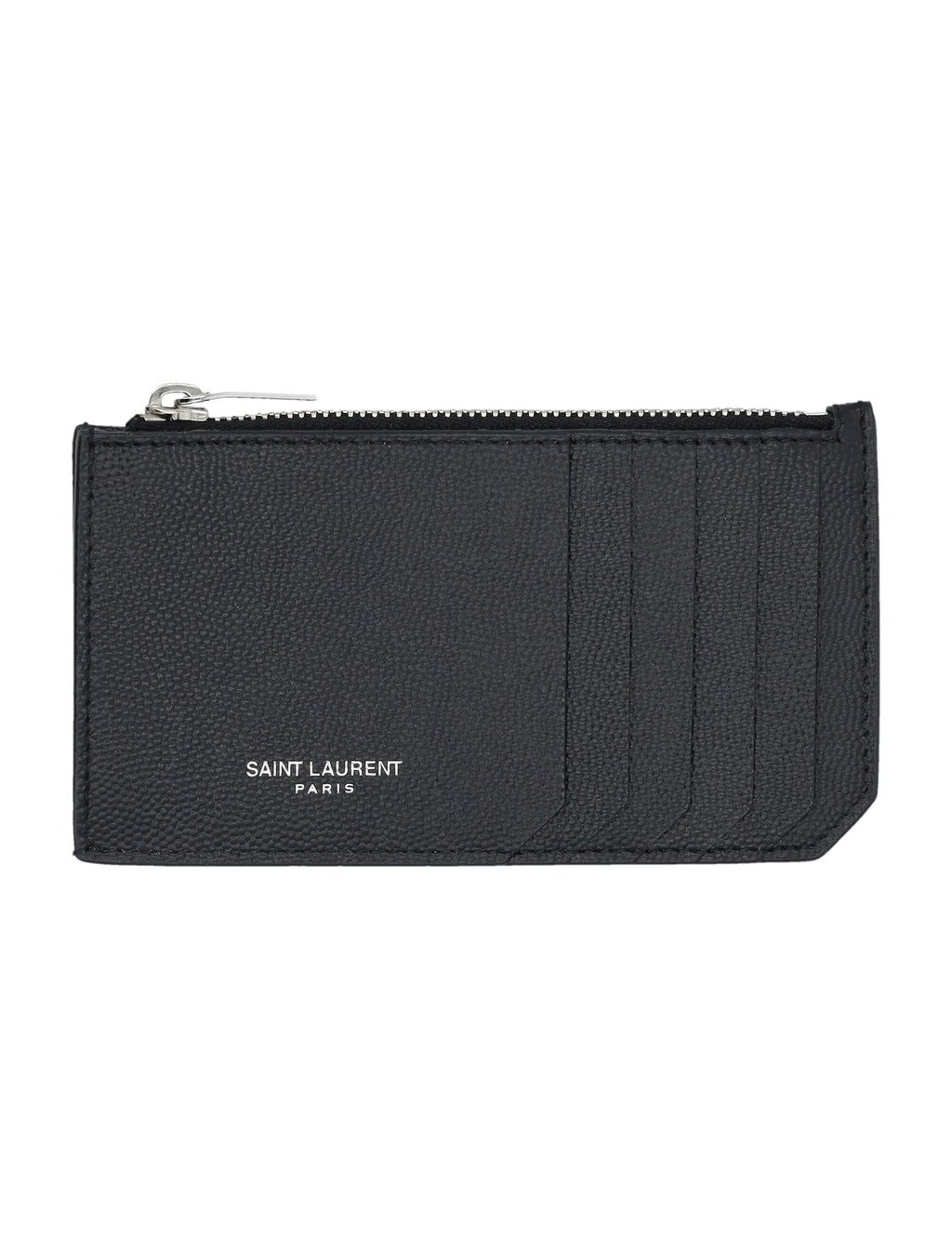 SAINT LAURENT Pebbled Leather Card Holder with Zip
