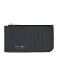 SAINT LAURENT Pebbled Leather Card Holder with Zip
