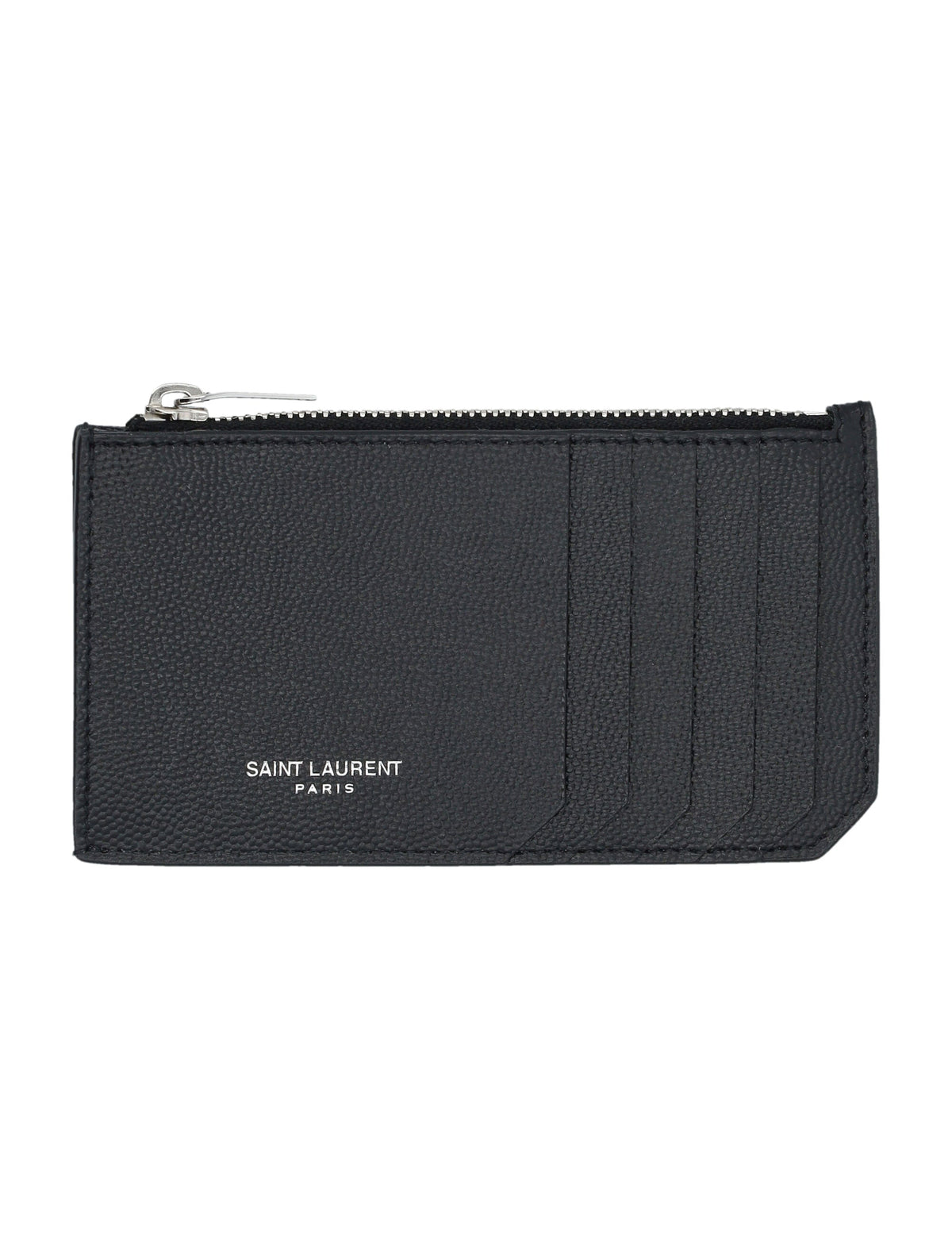SAINT LAURENT Pebbled Leather Card Holder with Zip