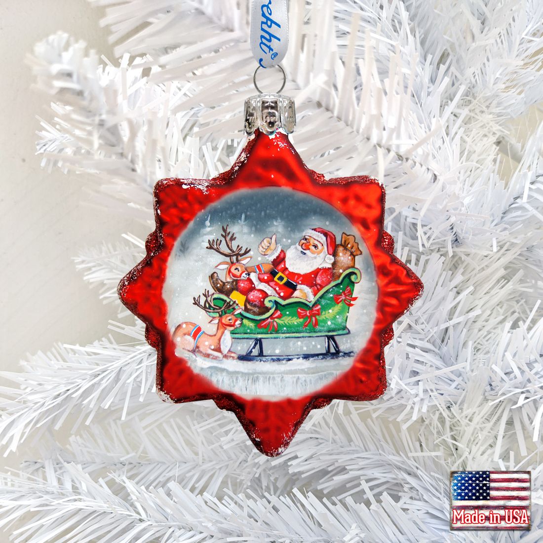 Sleighing Santa Mercury Glass Ornament by G. DeBrekht - Christmas Santa Snowman Decor - 773019