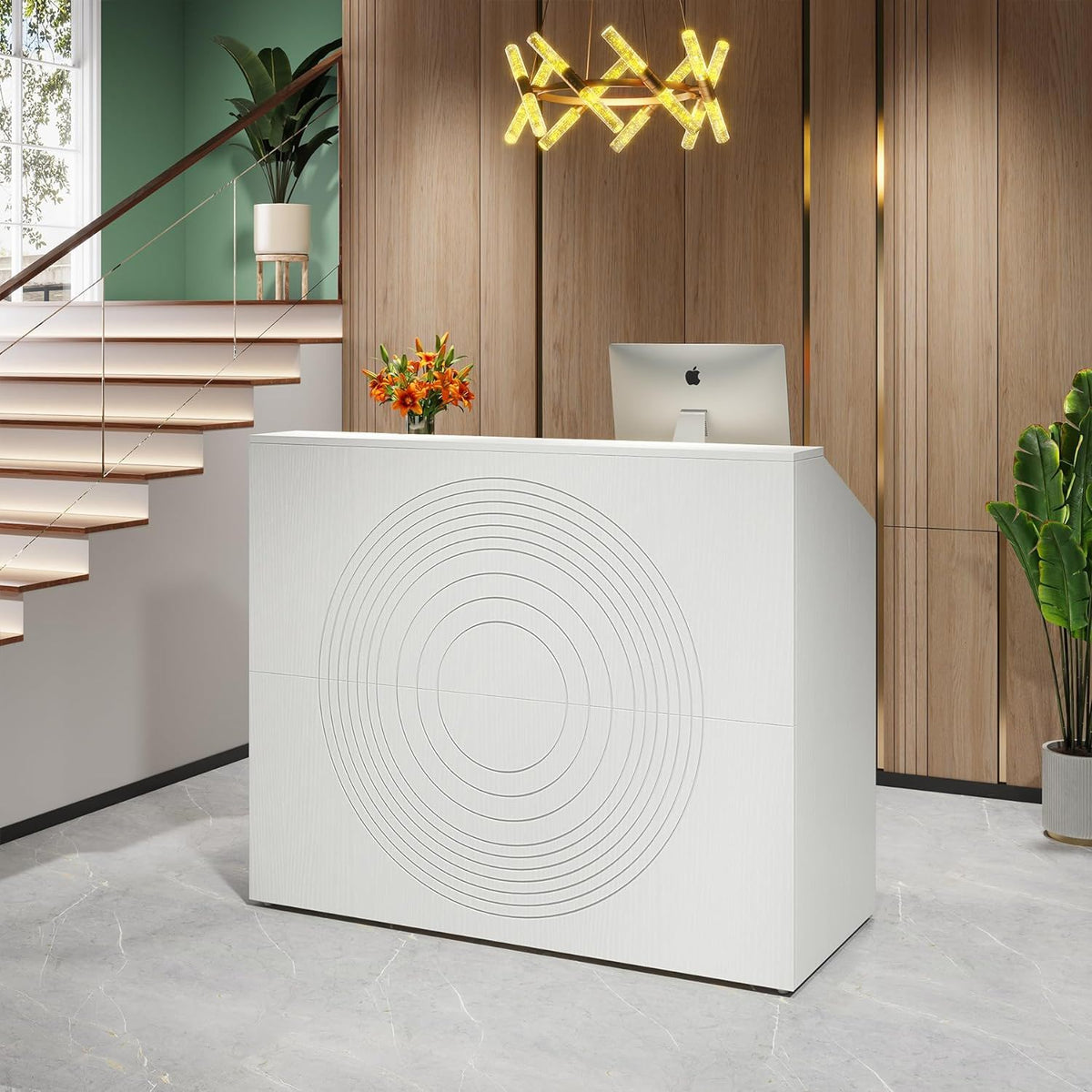Modern Reception Desk, Front Desk Table With Cable Grommet & Privacy Panels