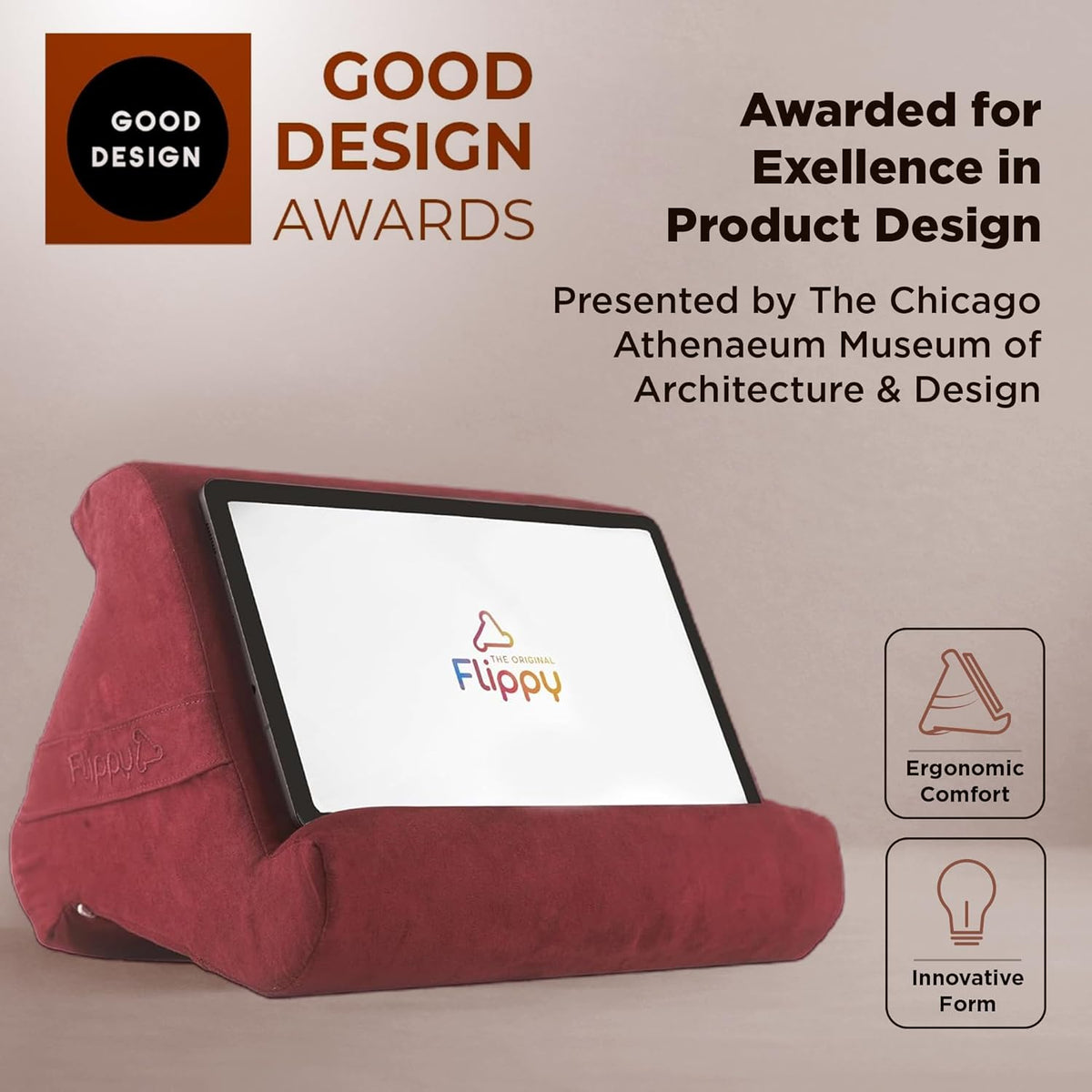 Original Tablet Pillow Stand & Ipad Holder, Gift for Book Lovers & Readers, Multi-Angle Stand with Storage for Lap, Desk & Bed, Compatible with Kindle, Fire, Ipad & Samsung, Nebbiolo
