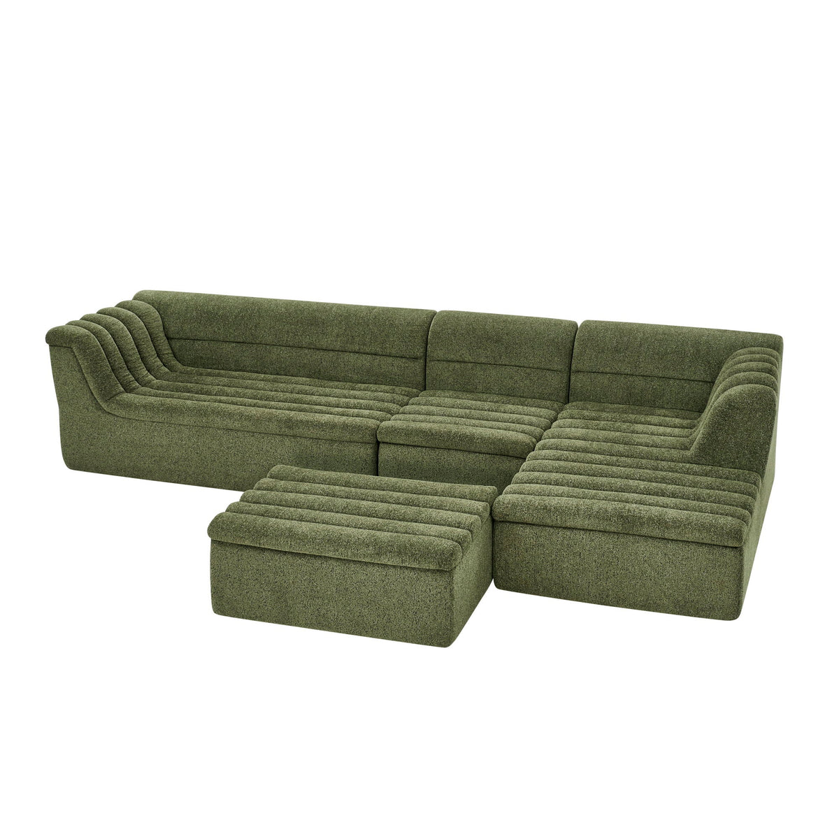 U-Shaped Modular Sectional Sofa With Chaise And Movable Ottoman With Wave-Shaped Armrest