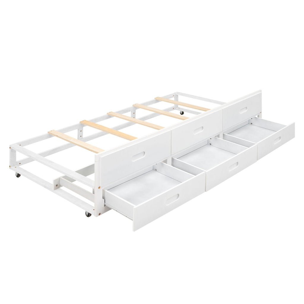Platform Bed With Storage Headboard, USB, Trundle And 3 Drawers