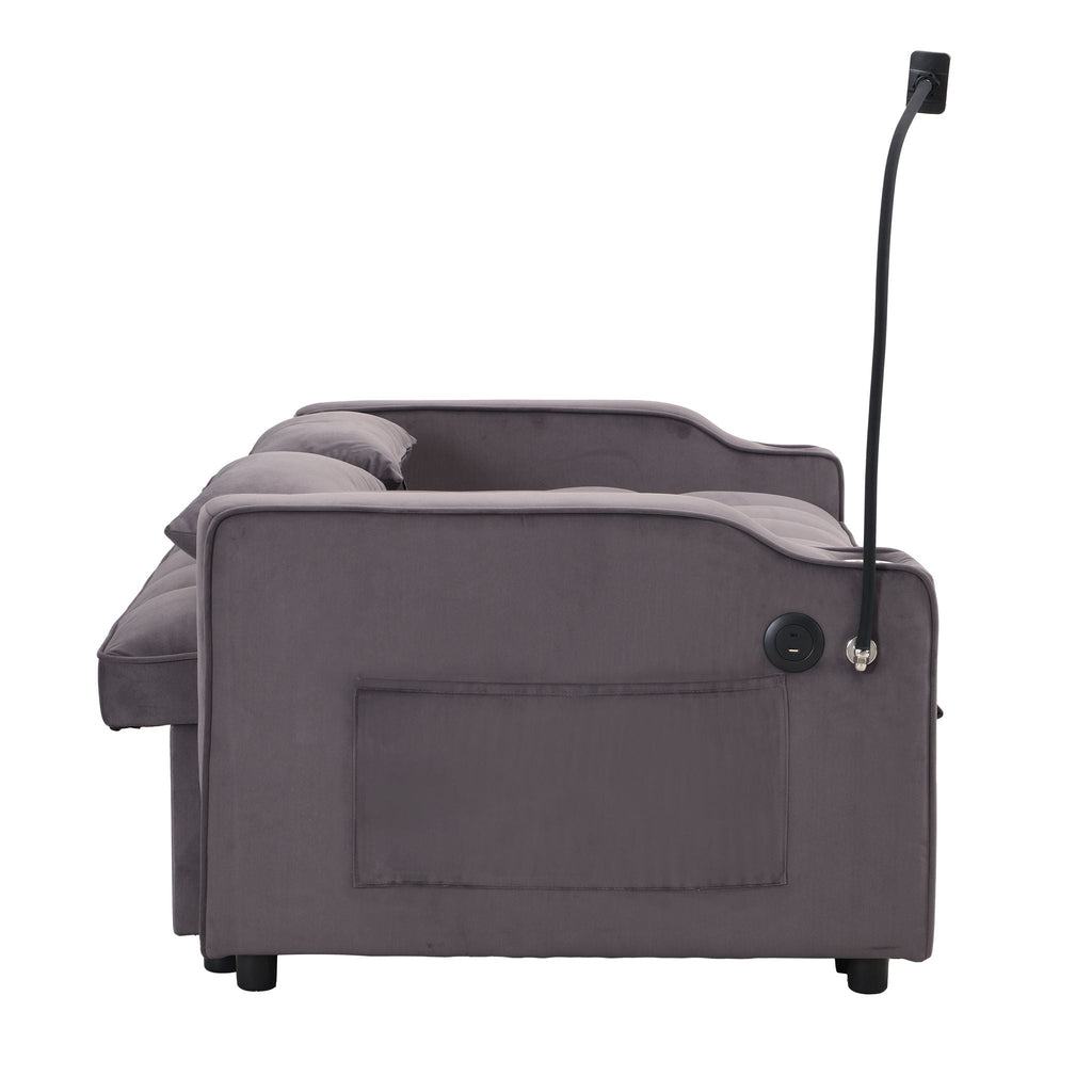 Modern Loveseat Futon Sofa With Pullout Bed, Adjustable Reclining Backrest, Toss Pillows