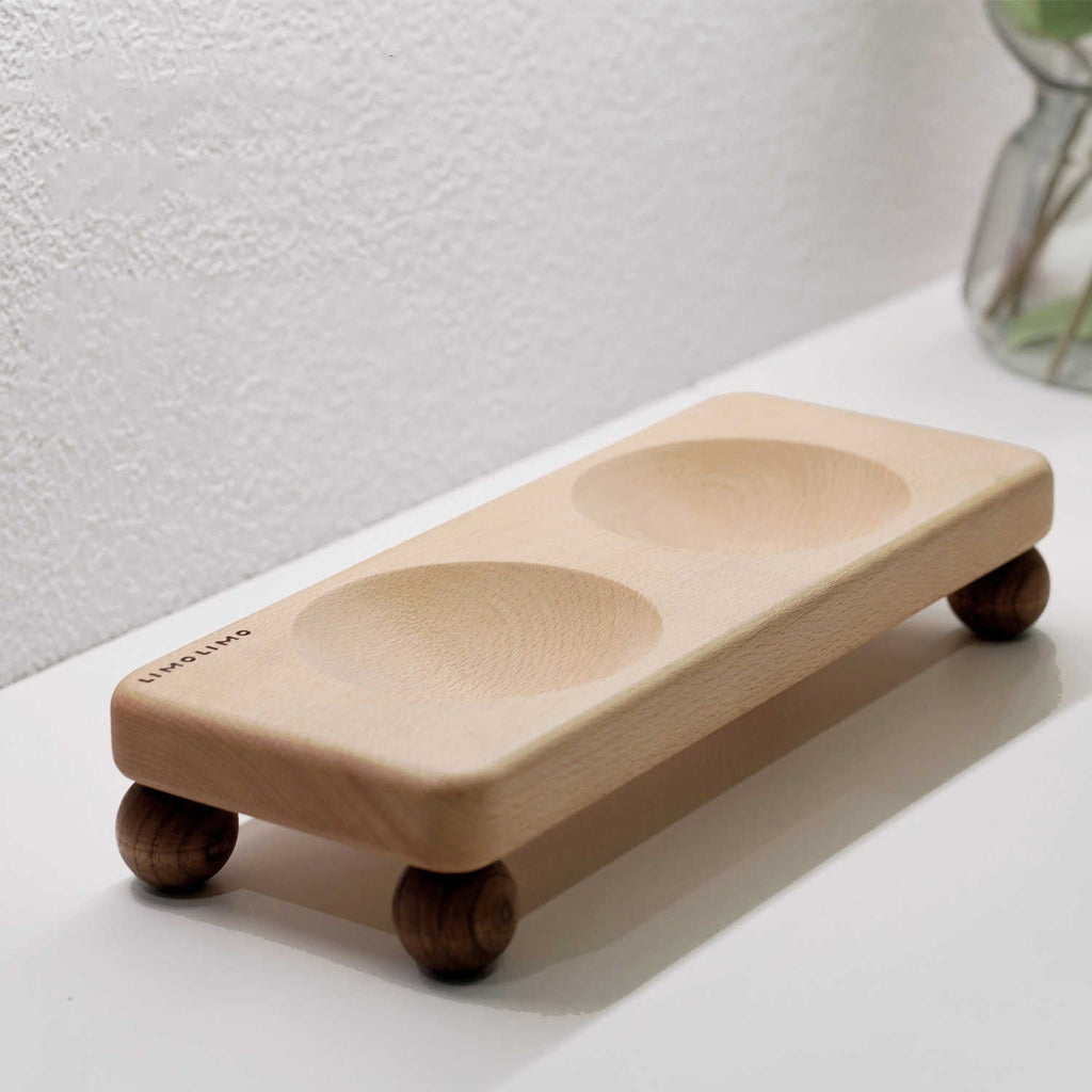 Solid Wood Cat Bowl Ceramic Pet Bowl Feeding Bowl