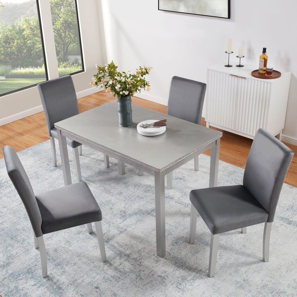 Dining Table Set, Table With A Rectangular Table And Upholstered Chairs