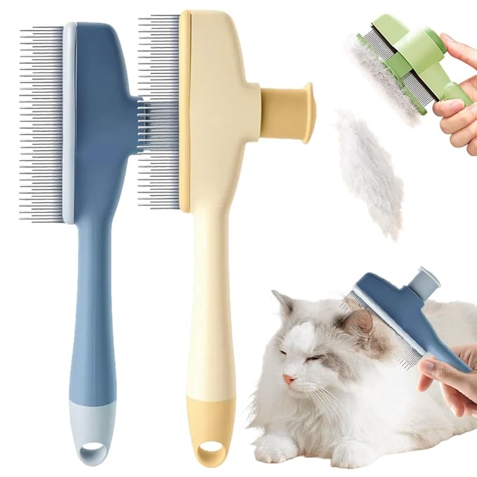 Pet Hair Removal Comb, 2025 New Flea Comb, Multifunctional Grooming Brush for Home Use, Portable Shedding Brush for Pet Owners (Blue+Yellow)