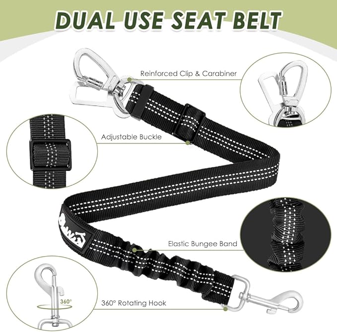SlowTon Dog Seat Belt Harness for Car, Dog Car Harness Adjustable Mesh Breathable & Dog Seatbelt Safety Tether with Elastic Bungee for Small Medium Large Pets(Fuchsia, Double Clip, S)