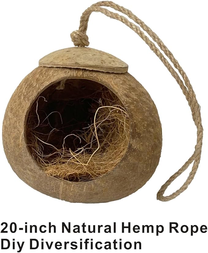 Bird Nest for Cage Natural Coconut Shell Birds House 2 Pack Parakeet Hide Breeding Hut Bird Cage Accessories & Decor Hamster Toys for Parrot Lovebirds Budgies Cockatiel Conure Finch Canary