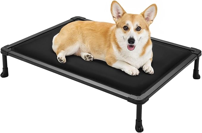 Veehoo Chew Proof Elevated Dog Bed, Durable Raised Pet Cot with Soft PP Cotton-Filled Waterproof Mat, Washable Padded Cot for Indoor, Outdoor & Camping, 35-Inch, Black
