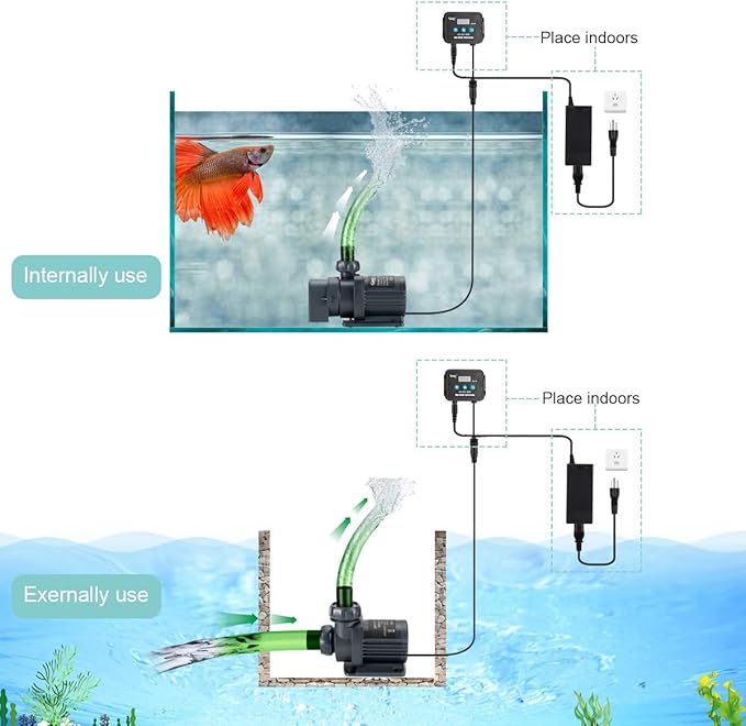 hygger 800GPH Quiet Submersible and External 24V Water Pump, with Controller (30%-100% Settings), Powerful Return Pump for Fish Tanks, Aquariums, Ponds, Fountains, Sump, Hydroponics (25W, 9.8ft)