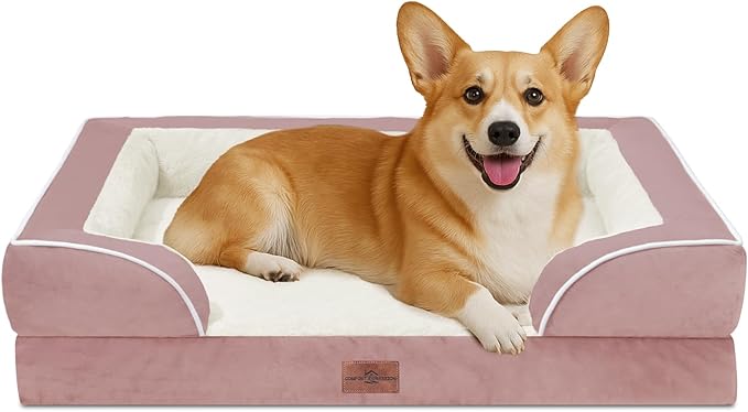 Comfort Expression Medium Dog Beds Waterproof Orthopedic Foam Dog Sofa Beds for Medium Large Dogs Comfy Pet Bed with Washable Removable Cover & Non-Slip Bottom(Medium,Pink)