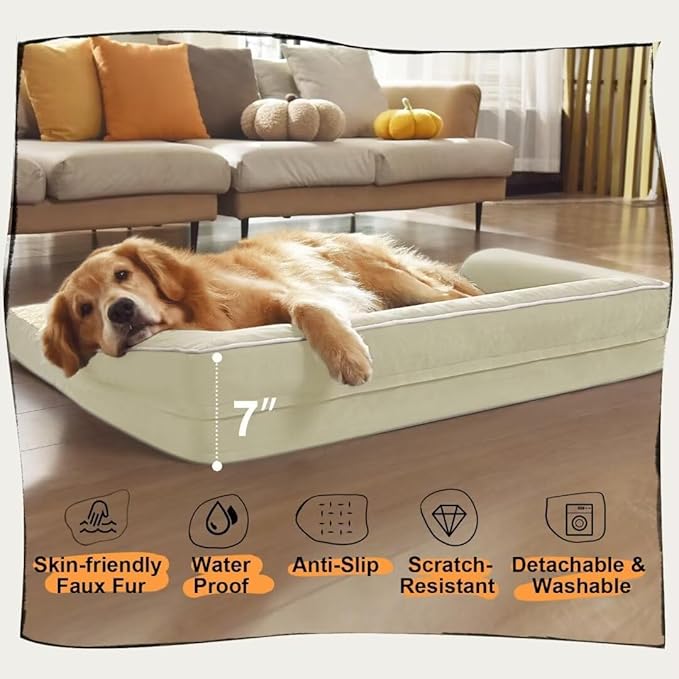 Large Dog Bed Orthopedic Washable: Extra Large Big Dog Bed with Removable Bolster & Memory Foam Couch Sofa - Waterproof Washable with Cover