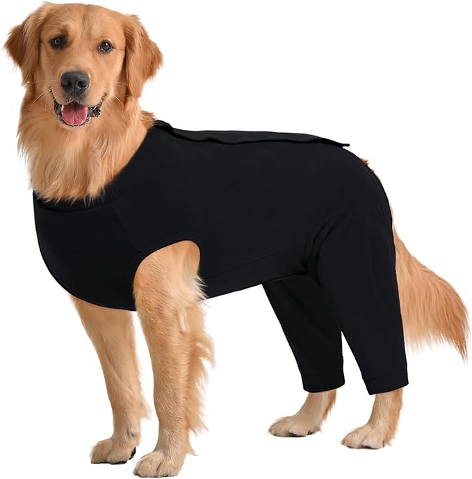 Kuoser Dog Surgery Suit Female Spay Male Neuter, Dog Leg Sleeve to Stop Licking Soft Dog Onesie for Abdominal Wound, Dog Recovery Suit Rear Leg Sleeves Pet Elbow Brace Protector, Black 2XL