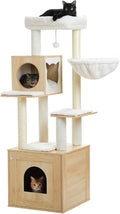 Tall Cat Tree with Litter Box Enclosure 57.5" Wooden Cat Tower for Large Cats with Cat Hammock House Bed (Pure Beige)