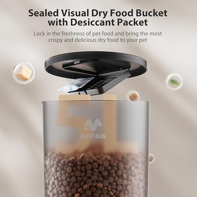 Automatic Cat Feeder, 5L Pet Dry Food Dispenser with Timed Programmable Portion Control, Dual Power, With Desiccant Bag, Easy Set Up, 10 Meals Per Day for Cats and Puppies（Remote Not Supported）