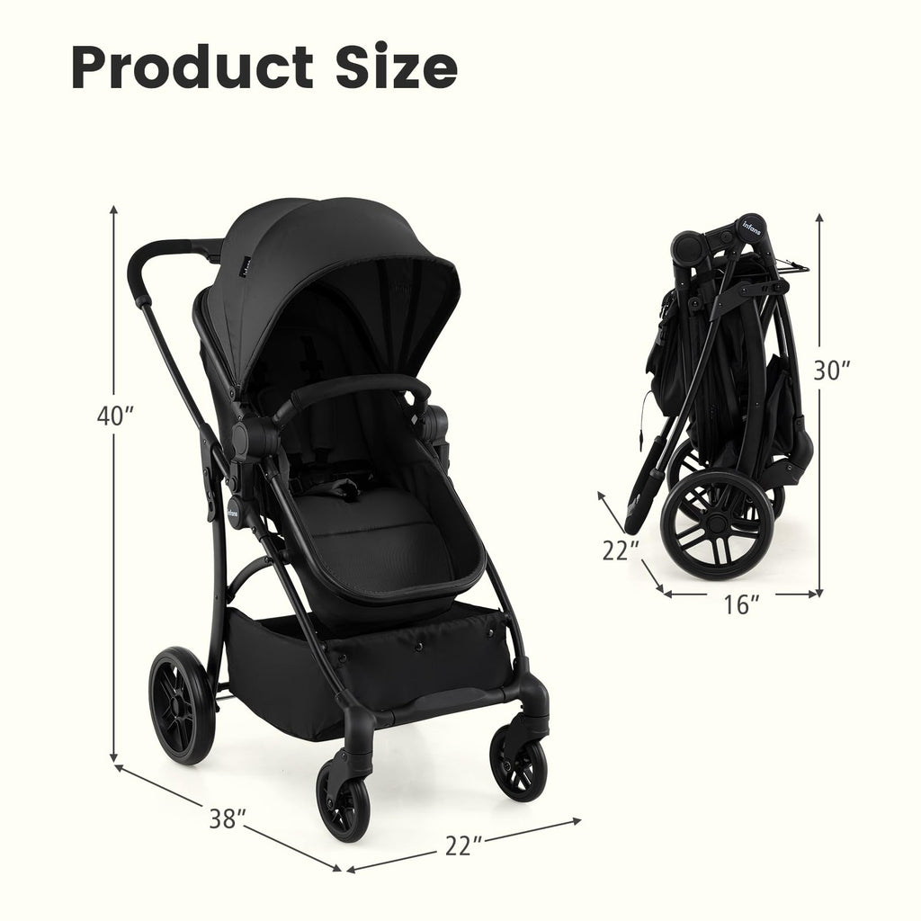 INFANS 2 in 1 Baby Stroller, Convertible Stroller with Bassinet Reversible Seat Adjustable Backrest Canopy One Hand Fold, Compact Toddler Pushchair for Kids Infants Newborns 0-36 Months