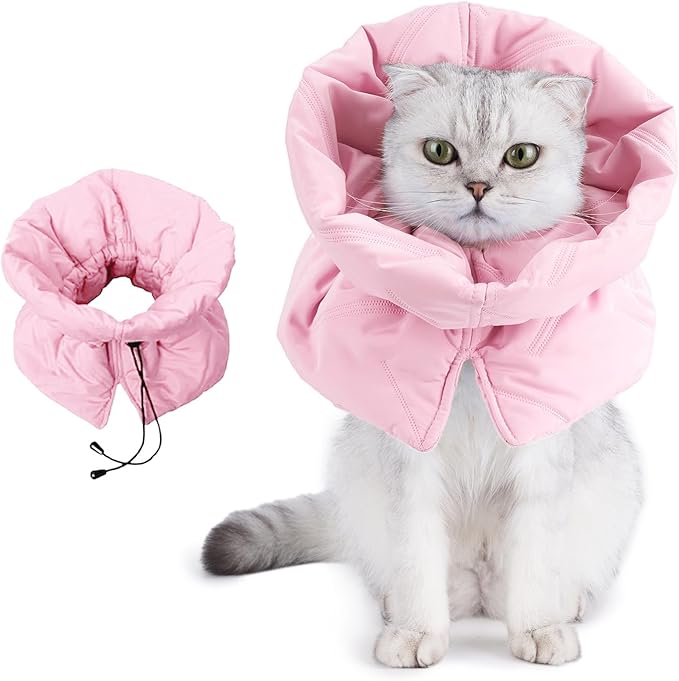Adjustable Cat Recovery Cone Collar, Lightweight Soft Cat E-Collar Alternative After Spay, Waterproof Comfy Collars to Stop Licking Wound After Surgery, Protective Cone for Kittens/Puppies