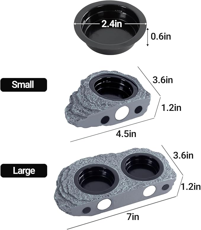 Wacool Magnetic Gecko Ledge - Double Bowl Reptile Feeding Tray with 6 Feeding Cups for Geckos, Lizards, Chameleons and Reptile Pets