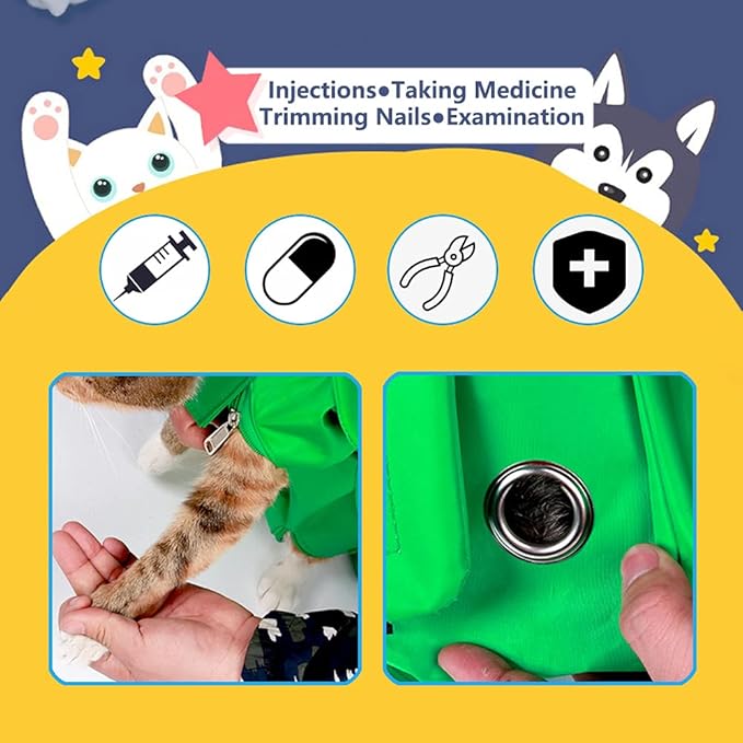 Kukaster Pet Cat’s Restraint Bag for Claw Care Nail Trimming Anti-Scratching Grooming Bag for Cats Medical Examination(Blue-m)