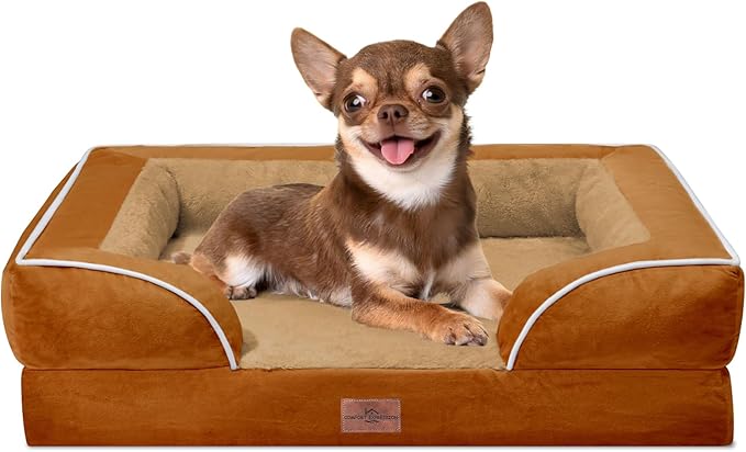 Comfort Expression Small Dog Beds Waterproof Orthopedic Foam Dog Sofa Beds for Small Dogs Comfy Pet Bed with Washable Removable Cover & Non-Slip Bottom(X-Small,Caramel)