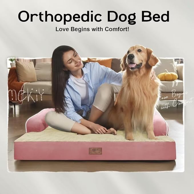 Small Dog Bed Waterproof Orthopedic Dog Beds for Medium Sized Dogs Comfy Pet Cat Bed with Sides, Washable Removable Cover