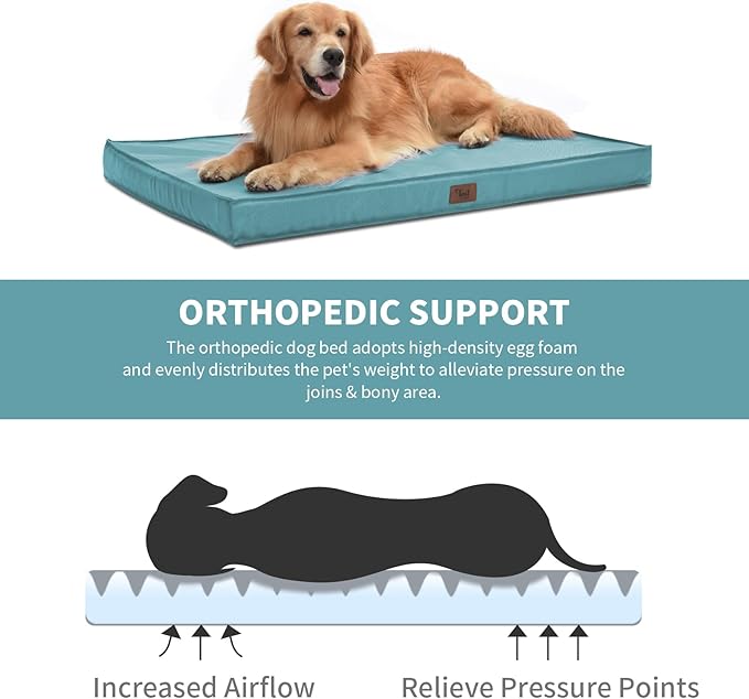 Outdoor Dog Bed for Medium Dogs, Waterproof Dog Crate Bed for Puppy Beds, Orthopedic Egg Crate Foam Pet Bed with Washable and Removable Oxford Cover, Light Blue