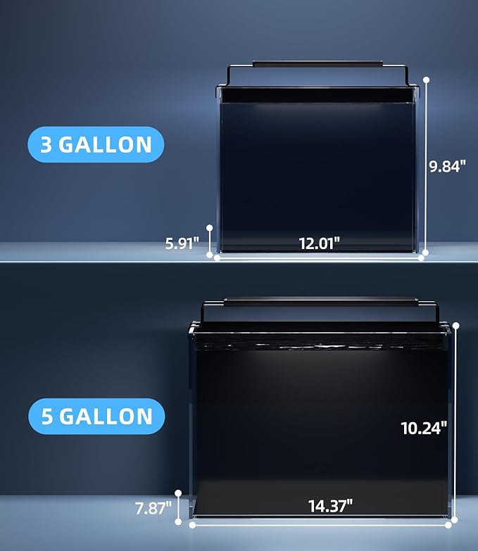 5 Gallon Fish Tank Aquarium Kit with Filter, LED Light with Timer, Siphon Vacuum Cleaner, Lid, Self-Cleaning Glass Rimless Betta Tank