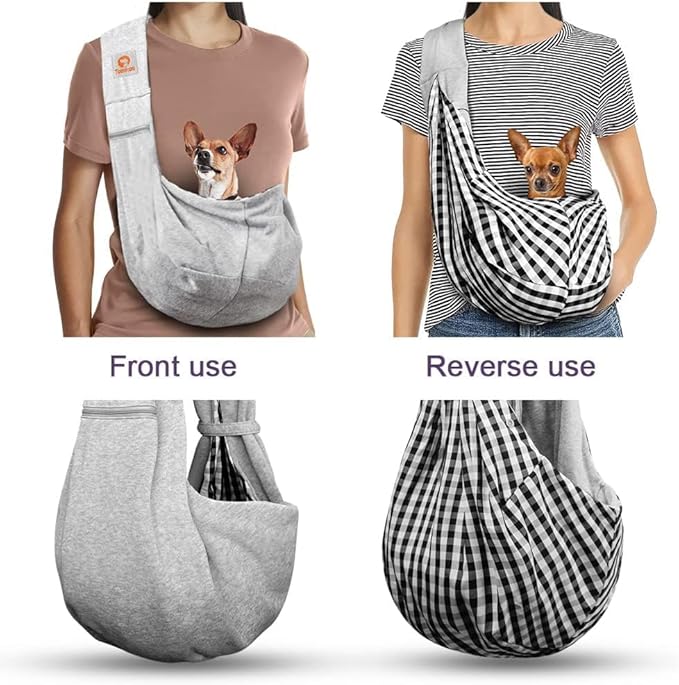 Tomkas Small Dog Sling Carrier - Zipper Pocket & Adjustable Strap - for 3-10 lbs Pets(Grey)