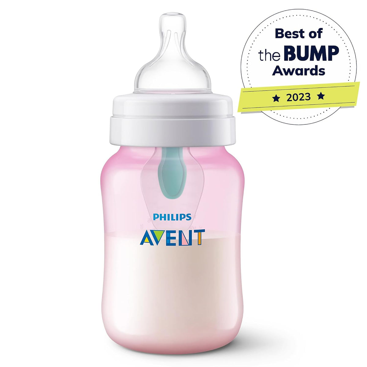 Philips Avent Anti-Colic Baby Bottle with AirFree Vent, Medium Flow 2 Nipple, 1m+, 9oz, 4 Pack, Pink, SCY703/14