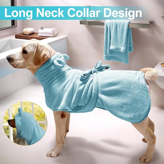 Medium to Large Size Dog Bathrobe, Quick Drying Super Absorbent Used for After Bathing, Warm Dog Towels, Adjustable Hoodies and Belts for Pet Dogs Bath Clothes Products (Blue, 3XL)