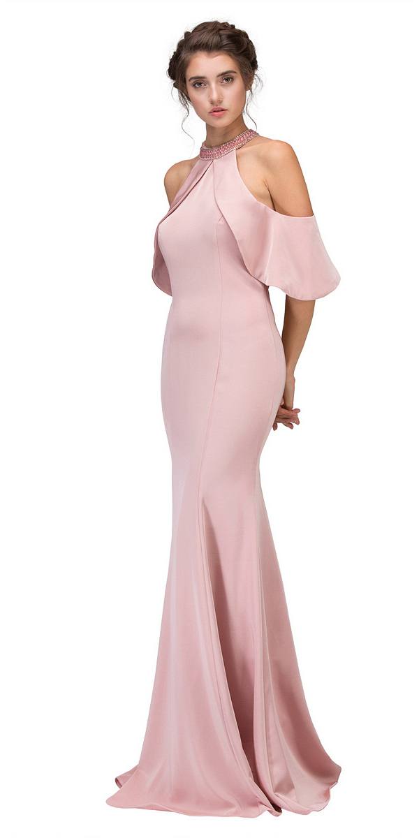 CLEARANCE - Eureka 6110 Cold Shoulder High Neckline Mermaid Gown (Size XS)