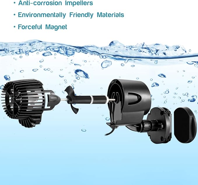 AQQA Wave Maker Pump, 2100GPH Aquarium Circulation Pump 360 Degree Rotatable Submersible Powerhead Pump with Magnet Suction Base for Marine and Freshwater Aquariums (15W)