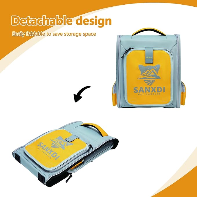 Expandable Pet Backpack, Cat Backpack with Breathable Mesh, Collapsible Soft Cat Travel Bag for Outdoor Hiking, Large Space Dog Backpack(Yellow)